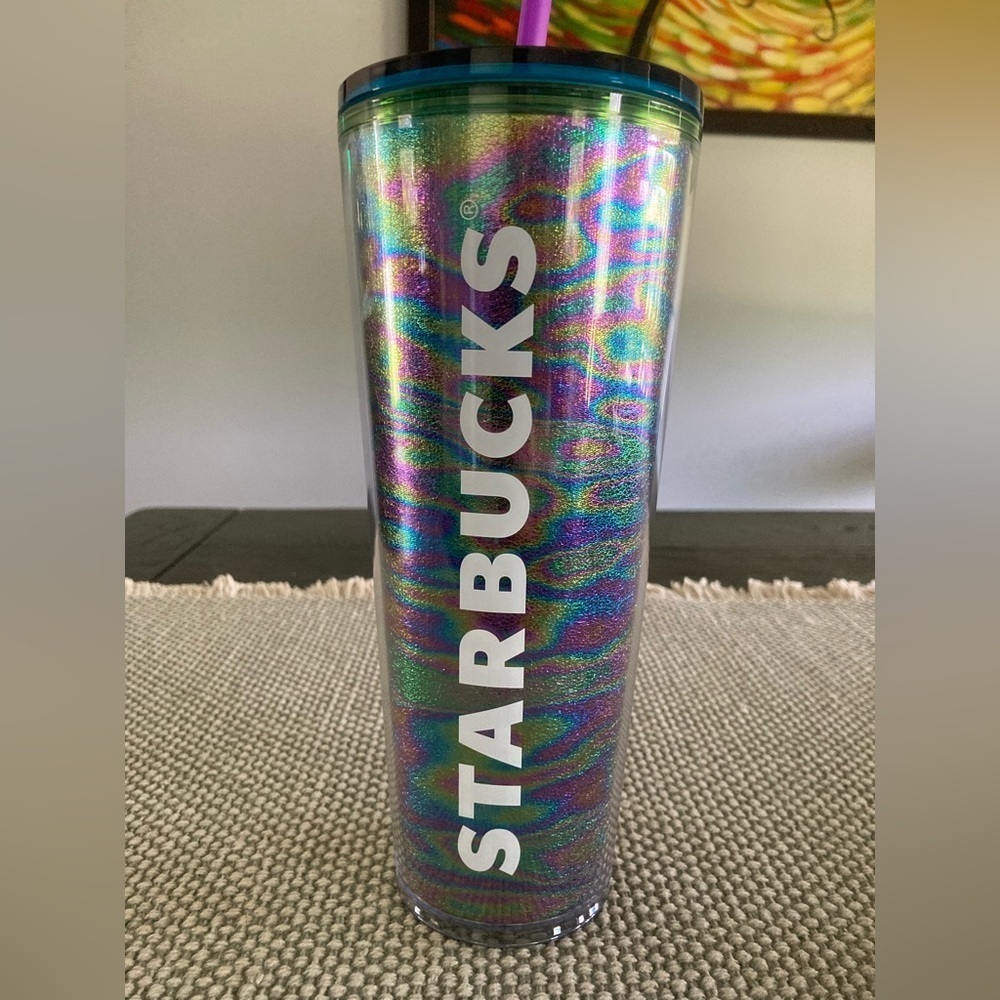 New Starbucks multi color 25oz tumbler with straw